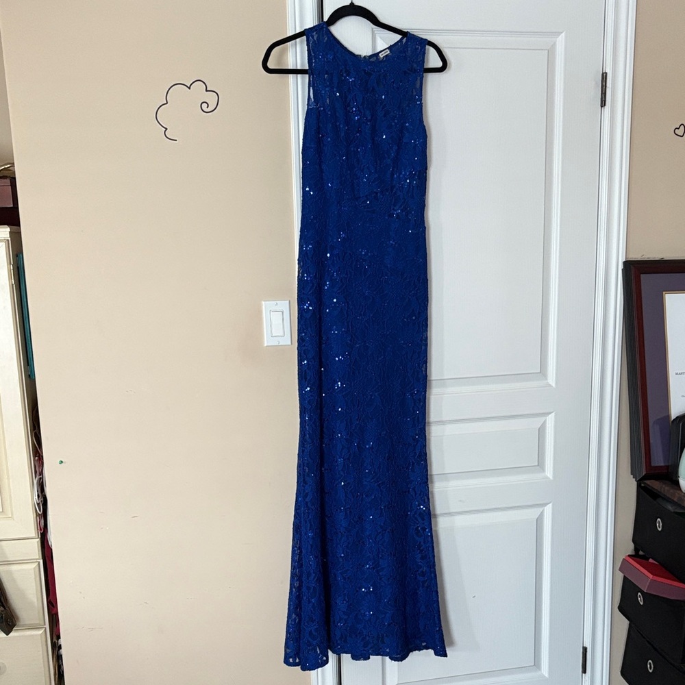 Adrianna Papell Royal Blue Sequin Maxi Dress